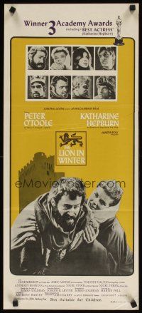 8j711 LION IN WINTER Aust daybill '68 Katharine Hepburn, Peter O'Toole as Henry II!