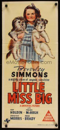 8j712 LITTLE MISS BIG Aust daybill '46 artwork of cute dynamite mite Beverly Simmons!