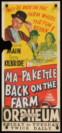 8j722 MA & PA KETTLE BACK ON THE FARM Aust daybill '51 Marjorie Main & Percy Kilbride find uranium