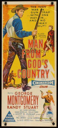 8j732 MAN FROM GOD'S COUNTRY Aust daybill '58 Richardson Studio art of George Montgomery!