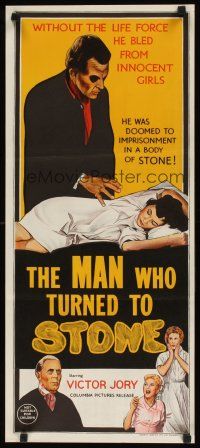 8j734 MAN WHO TURNED TO STONE Aust daybill '57 creepy Victor Jory practices unholy medicine!