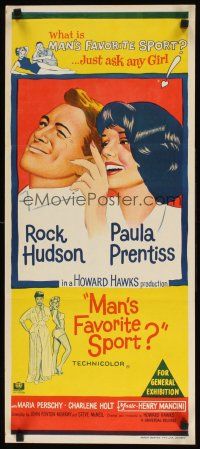8j735 MAN'S FAVORITE SPORT Aust daybill '64 Rock Hudson falls in love w/Paula Prentiss!