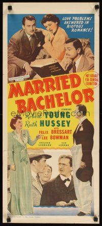 8j739 MARRIED BACHELOR Aust daybill '41 author Robert Young & fake wife Ruth Hussey!