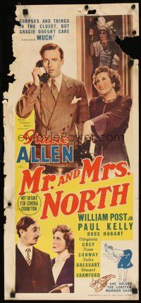 8j754 MR. & MRS. NORTH Aust daybill '42 Gracie Allen & William Post Jr in title roles, Paul Kelly!