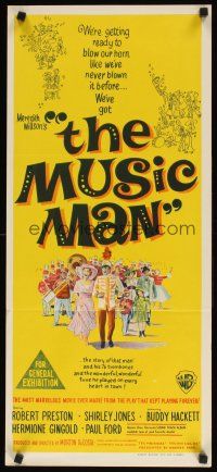 8j756 MUSIC MAN Aust daybill '62 Robert Preston, Shirley Jones, art of parade, classic musical!