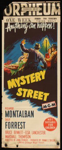 8j760 MYSTERY STREET Aust daybill '50 John Sturges, Ricardo Montalban, great sexy film noir art!
