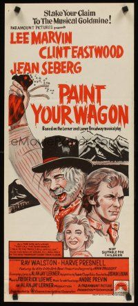 8j764 PAINT YOUR WAGON Aust daybill R70s art of Clint Eastwood, Lee Marvin & pretty Jean Seberg!