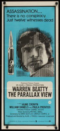 8j766 PARALLAX VIEW Aust daybill '74 Warren Beatty gets mixed up in a political murder conspiracy!