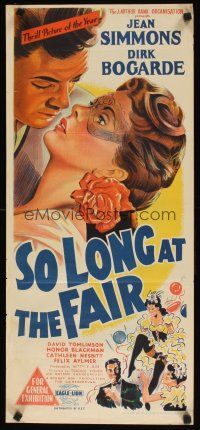8j787 SO LONG AT THE FAIR Aust daybill '50 Terence Fisher, art of Jean Simmons & Bogarde!