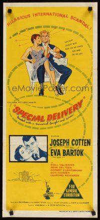 8j791 SPECIAL DELIVERY Aust daybill '55 Cotten & Eva Bartok in hilarious international scandal!