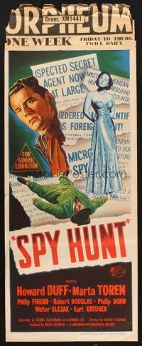 8j792 SPY HUNT Aust daybill '50 zoo owner Howard Duff gets mixed up with sexy spy Marta Toren!
