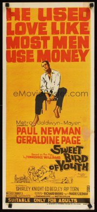 8j796 SWEET BIRD OF YOUTH Aust daybill '62 Paul Newman, Geraldine Page, Tennessee Williams' play!