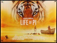 8j442 LIFE OF PI advance DS British quad '12 great image of Irrfan Khanin title role w/big cat!