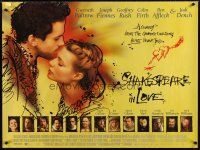 8j464 SHAKESPEARE IN LOVE British quad '98 romantic close up of Gwyneth Paltrow & Joseph Fiennes!