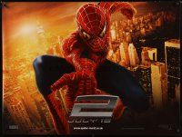 8j469 SPIDER-MAN 2 teaser DS British quad '04 superhero Tobey Maguire over city, Sam Raimi!