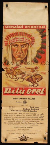 8j116 WHITE EAGLE Czech 12x37 '32 Buck Jones cowboy action, wonderful art of Native American!