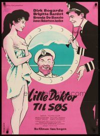 8j514 DOCTOR AT SEA Danish '55 Stilling art of sailor Dirk Bogarde & sexy Brigitte Bardot!