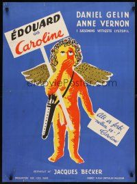 8j518 EDWARD & CAROLINE Danish '52 Jacques Becker's Edouard et Caroline, wacky art of Cupid!