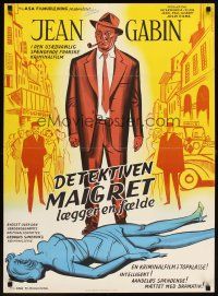8j528 INSPECTOR MAIGRET Danish '58 Georges Simenon, Jean Gabin, bad girl Annie Girardot!