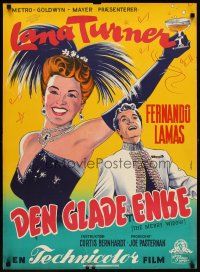 8j545 MERRY WIDOW Danish '53 different Gaston art of sexy Lana Turner & Fernando Lamas!