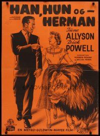 8j556 REFORMER & THE REDHEAD Danish '50 Gaston art of June Allyson & Dick Powell + lion!