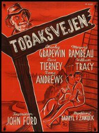 8j573 TOBACCO ROAD Danish '52 John Ford & Erskine Caldwell, Ulvig art of Gene Tierney & cast!
