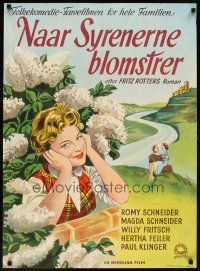 8j577 WHEN THE WHITE LILACS BLOOM AGAIN Danish '56 artwork of pretty Romy Schneider!