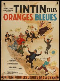 8j214 TINTIN ET LES ORANGES BLEUES French 23x32 '64 artwork by Herge, from his classic cartoon!