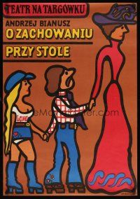 8j266 O ZACHOWANIU PRZY STOLE stage play Polish 23x33 '76 wacky Jan Mlodozeniec art of family!
