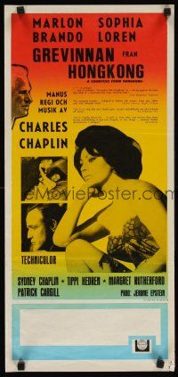 8j085 COUNTESS FROM HONG KONG Swedish stolpe '67 Marlon Brando, sexy Sophia Loren, Chaplin directed!