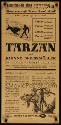8j088 TARZAN THE APE MAN Swedish stolpe '33 Johnny Weismuller & Maureen O'Sullivan!