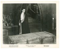 8k268 DRACULA 8x10 still R51 Tod Browning classic, c/u of vampire Bela Lugosi looking at coffin!