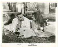 8k323 FATHOM 8x10 still '67 sexy Raquel Welch on polar bear rug with Clive Revill w/monocle!
