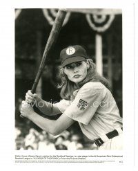 8k567 LEAGUE OF THEIR OWN 8x10 still #11 '92 c/u of female baseball player Geena Davis up to bat!