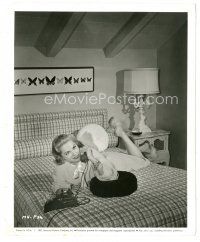 8k653 MARTHA HYER 8x10 still '57 great close up laying on bed & talking on telephone!