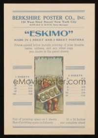 8m197 AIR CONDITIONING PROMO Eskimo 1sh/3sh style advertising sheet '30s has ice block on his lap!