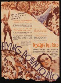 8m211 FLYING DOWN TO RIO die-cut herald '33 Dolores Del Rio, Ginger Rogers & Fred Astaire!