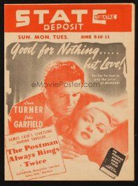 8m243 STATE THEATRE HERALD herald '46 Postman Always Rings Twice with John Garfield & Lana Turner!