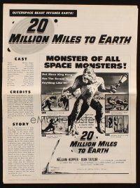 8m502 20 MILLION MILES TO EARTH pressbook '57 out-of-space creature invades the Earth, cool!