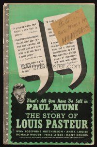 8m912 STORY OF LOUIS PASTEUR pressbook '36 great images of Paul Muni in the title role!