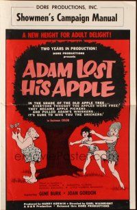 8m512 ADAM LOST HIS APPLE pressbook '65 wacky sexploitation, a new height for adult delight!
