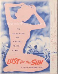 8m527 AROUND THE WORLD WITH NOTHING ON pressbook '61 Lust for the Sun, sexy nudist images!