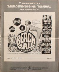 8m537 BEACH BALL pressbook '65 Edd Byrnes, Chris Noel, The Supremes, sexy girl in bikini!