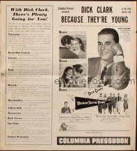 8m542 BECAUSE THEY'RE YOUNG pressbook '60 young Dick Clark, Tuesday Weld, rock 'n' roll teens!