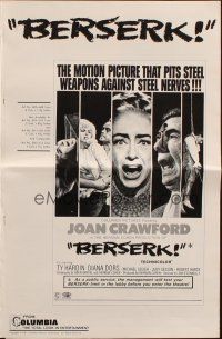 8m544 BERSERK pressbook '67 Joan Crawford, sexy Diana Dors, pits steel weapons vs steel nerves!