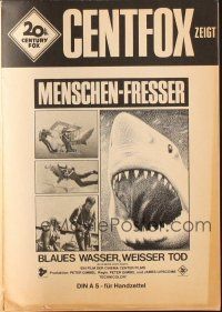 8m474 BLUE WATER, WHITE DEATH German pressbook '71 images of great white shark with open mouth!