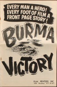 8m562 BURMA VICTORY pressbook '45 Roy Boulting directed documentary, WWII behind the lines!