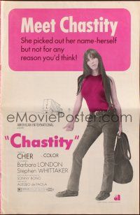 8m570 CHASTITY pressbook '69 AIP, written & produced by Sonny Bono, hitchhiking Cher!