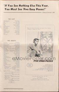 8m626 FIVE EASY PIECES pressbook '70 great images of Jack Nicholson, directed by Bob Rafelson!