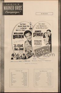 8m637 FORCE OF ARMS/NO TIME FOR COMEDY pressbook '54 William Holden & James Stewart!